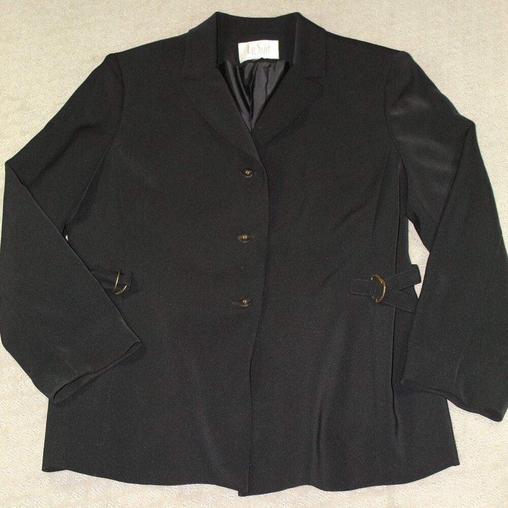 Le Suit Women's Sz 16P Black Crepe Blazer with Metal Cinch Accents